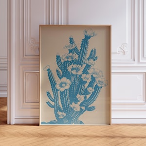 Kaktus blau Blüte Kunstdruck, digitaler Download, druckbare Wandkunst, Housewarming Geschenk, Geburtstag, digitale Kunst Download, Wanddekor