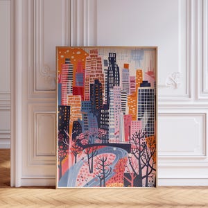 Whimsical Chicago Cityscape Art Print: Abstract Urban Landscape (Digital Download)