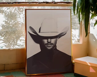 Halftone Minimalist Cowboy Art Print: Edgy Black and White Style Photography (Digital Download Art)