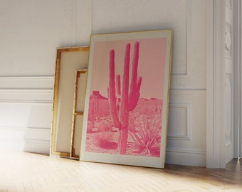 Rosa Saguaro Kaktus Kunstdruck: Wüsten-Wand-Dekor (Digitaler Download Kunst)