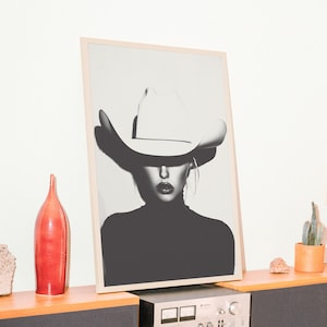 Halftone Cowgirl Art Print: B+W Photography, Minimalist Western Decor, Edgy Vintage Retro Style Poster (Digital Download Wall Art) image 8