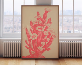 Cactus Bloom Art Print, Digital Download, Printable Wall Art, Housewarming Gift, Birthday, Digital Art Download, Wall Decor