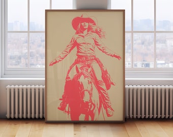 Western Cowgirl Desert Pink Art Print • Western Aesthetic Decor • Southwest Wall Art • Cowgirl Poster