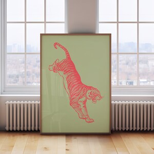 Olive Green Tiger Art Print: Cat Wall Decor (Digital Download Art)