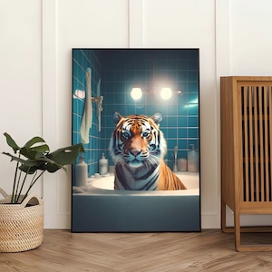 Tiger in Bathtub Art Print: Fun Bathroom Wall Decor (Digital Download)
