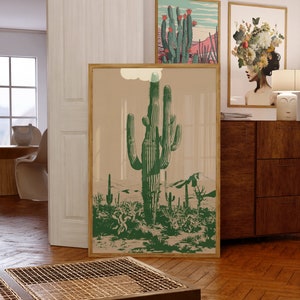 Saguaro Cactus Art Print: Hunter Green Retro Southwest Decor (Digital Download Art) image 6