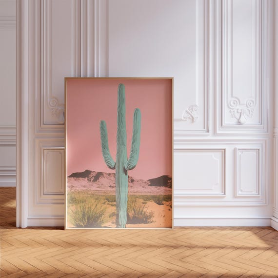 Pastel Saguaro Cactus Art Print: Psychedelic Desert Wall Art (Digital Download)