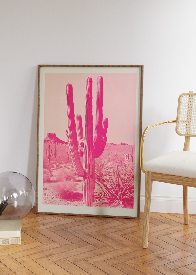 Pink Saguaro Cactus Art Print: Desert Wall Decor (digital Download Art ...