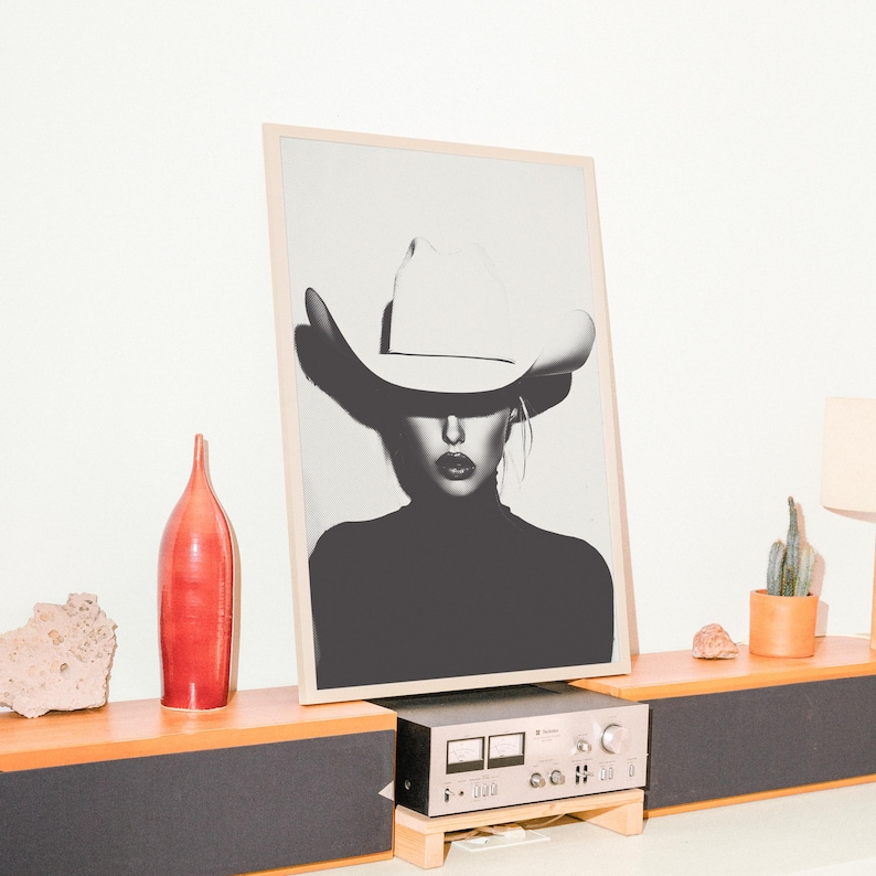 Halftone Cowgirl Art Print: B+W Photography, Minimalist Western Decor, Edgy Vintage Retro Style Poster (Digital Download Wall Art) image 8