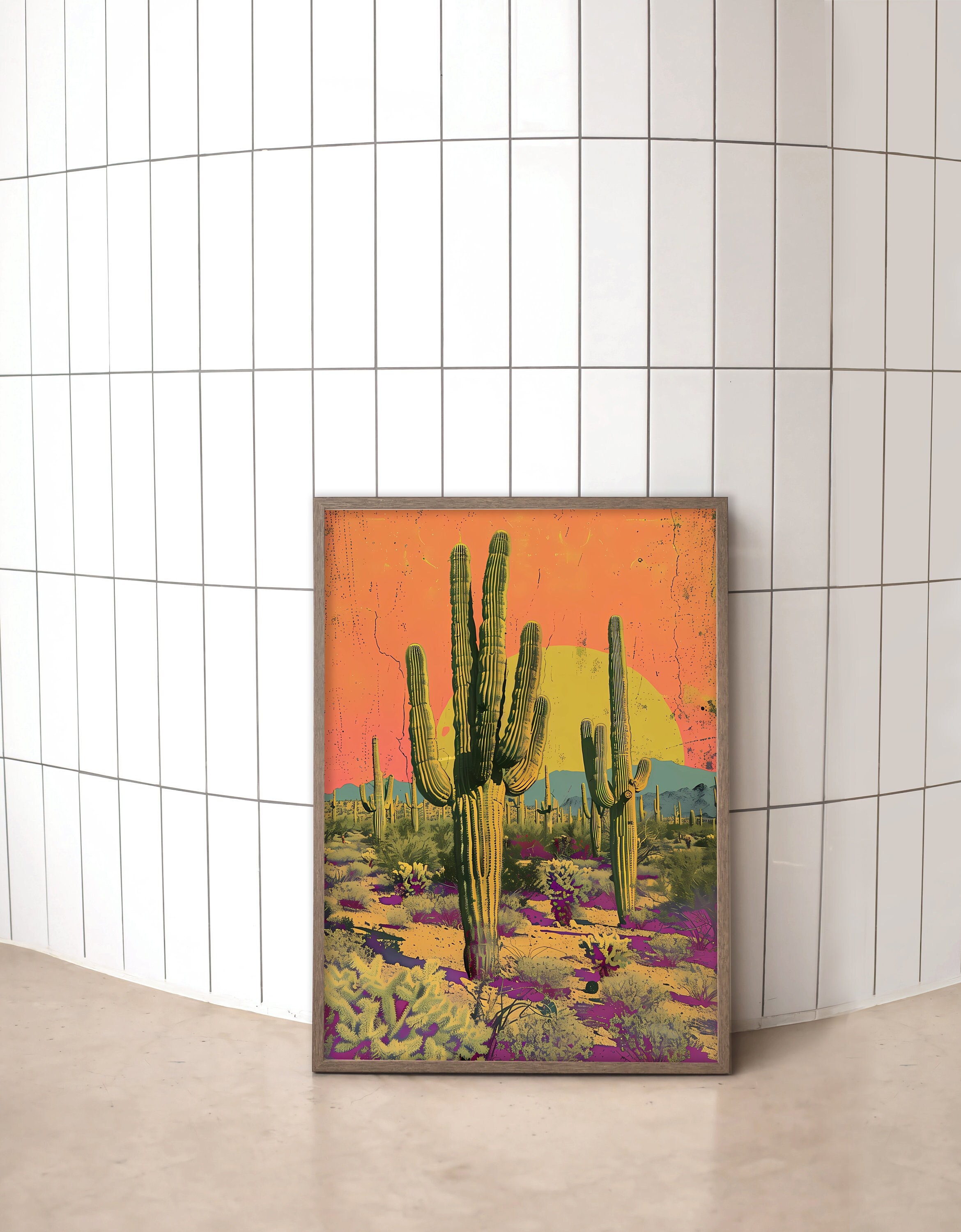 Distressed Saguaro Cactus Art Print: Desert Wall Decor (digital ...