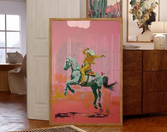 Surreal Cowboy Horse Rider Art Print: Modern Western Decor (Digital Download Wall Art)