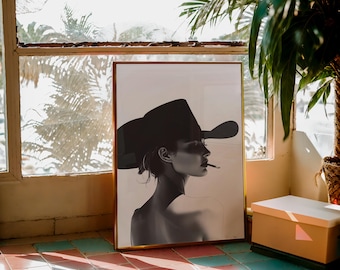 Halftone Cowgirl #2 Art Print • Western Aesthetic Decor • Southwest Wall Art • Cowgirl Poster