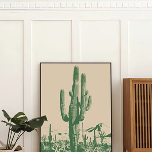 Saguaro Cactus Art Print: Hunter Green Retro Southwest Decor (Digital Download Art) image 3