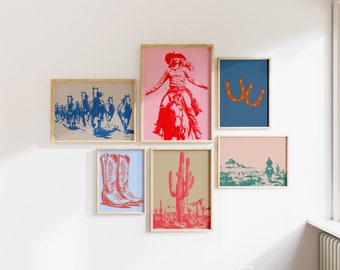 Western Gallery Wall Art Set: Cowgirl, Cowboy Prints (Digital Download)