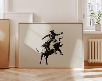 Cowboy Riding Bull Art Print: Western Southwest Decor (Digital Download Wall Art)