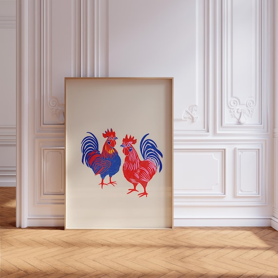 Rooster Art Print: Colorful Chicken Wall Decor (Digital Download Art)