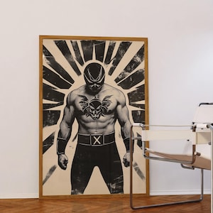 Lucha Libre Poster Art Print, Black and White Luchador Wall Decor