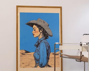 Vintage Cowgirl Art Print • Western Aesthetic Decor • Southwest Wall Art • Cowgirl Poster
