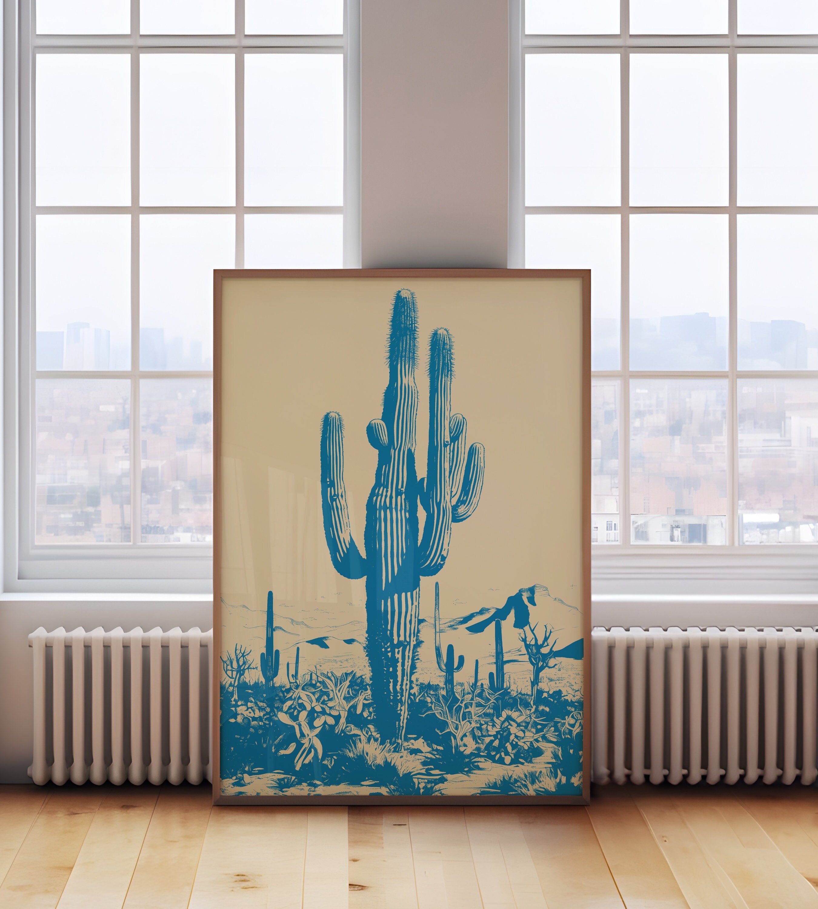 Blue Saguaro Cactus Art Print: Retro Southwest Desert Wall Decor ...