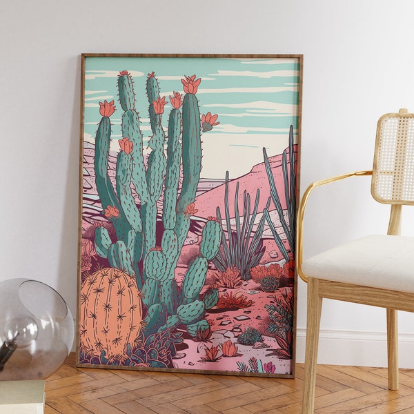 Mexican Desert Art Print, Digital Download, Printable Wall Art, Housewarming Gift, Birthday, Digital Art Download, Wall Decor