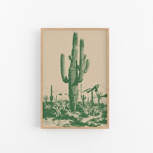 Saguaro Cactus Art Print: Hunter Green Retro Southwest Decor (Digital Download Art) image 2