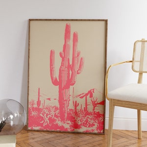 Pink Saguaro Cactus Art Print: Retro Southwest Desert Wall Decor ...