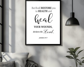 Jeremiah 30:17 Wall Art | Bible Verse Digital Print | Christian Scripture Home Decor | Inspirational Healing Poster