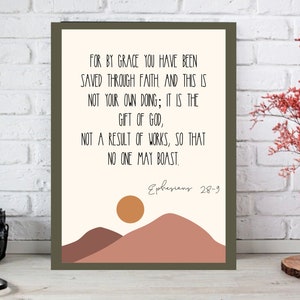 Ephesians 2:8–9, Bible Verse Art, Scripture Printable, Scripture Wall Art, Christian Wall Art, Christian Print, Bible Printable.