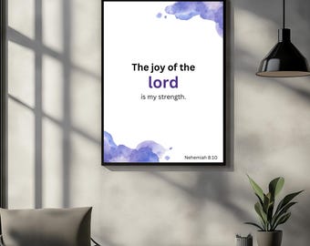 Bibelversväggkonsttryck | Nehemja 8:10 Skrift Digital nedladdning | Kristen heminredning | Inspirerande citatposter