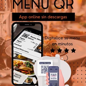 Menú digital QR, App web de suscripción mensual, menú online con link personalizado y QR para descargar.
