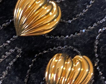 Vintage puffy heart clip on earrings marked AVON romantic gift coquette 80s jewelry goldtone