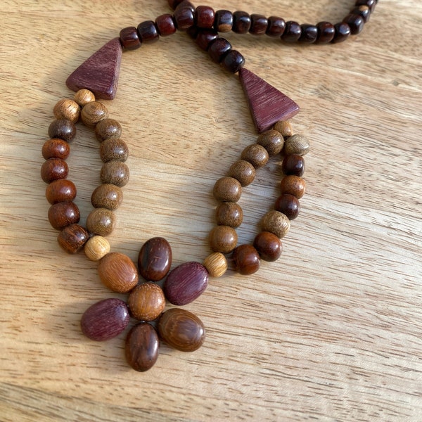 Vintage Boho wooden beaded flower necklace retro eclectic festival wear country boho chic gift for flower child