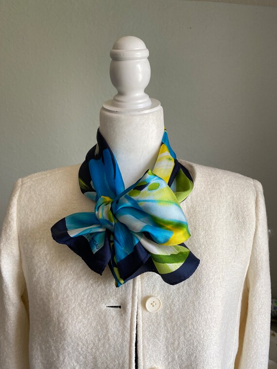 Adrienne Landau Studio silk scarf floral blues ye… - image 3