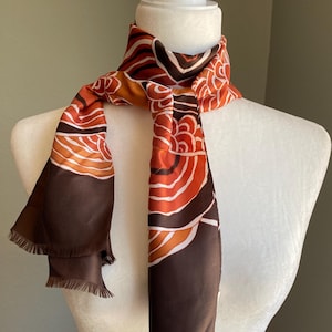 Vintage Italian brown scarf mod geometric abstract groovy made in Italy for Hudsons tag elegant boho chic sophisticated 1960s 1970s vibes