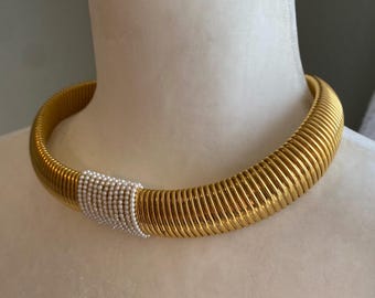 Collana vintage rara Napier larga Omega placcata oro, stile haute couture, da passerella, 19 pollici