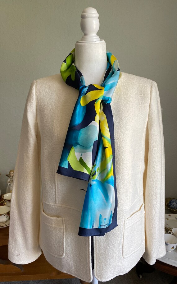Adrienne Landau Studio silk scarf floral blues ye… - image 2