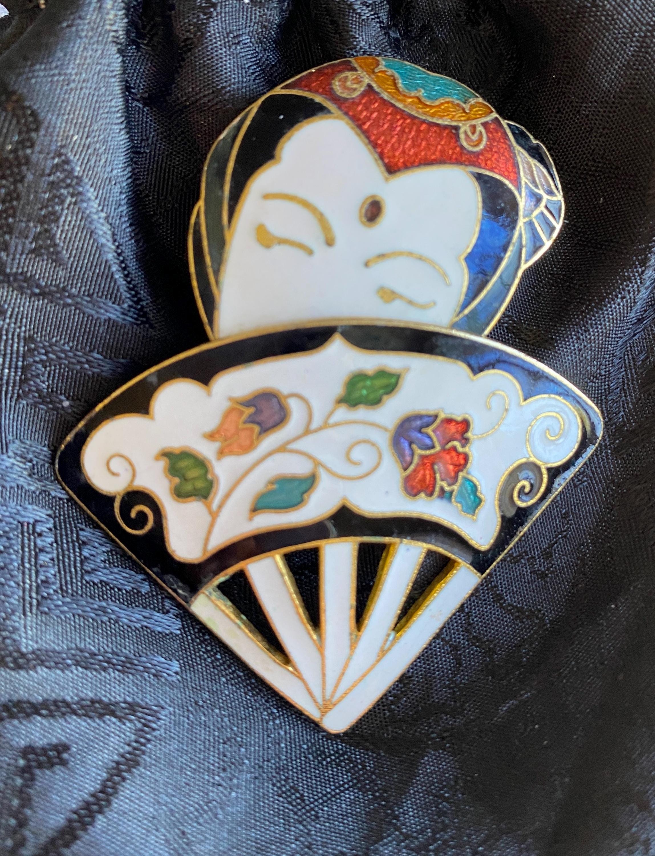 Broche Asiatique En Argent Massif Sterling - 6g, 5x3,8cm, Très Bon état