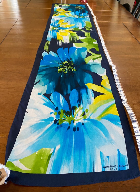 Adrienne Landau Studio silk scarf floral blues ye… - image 6
