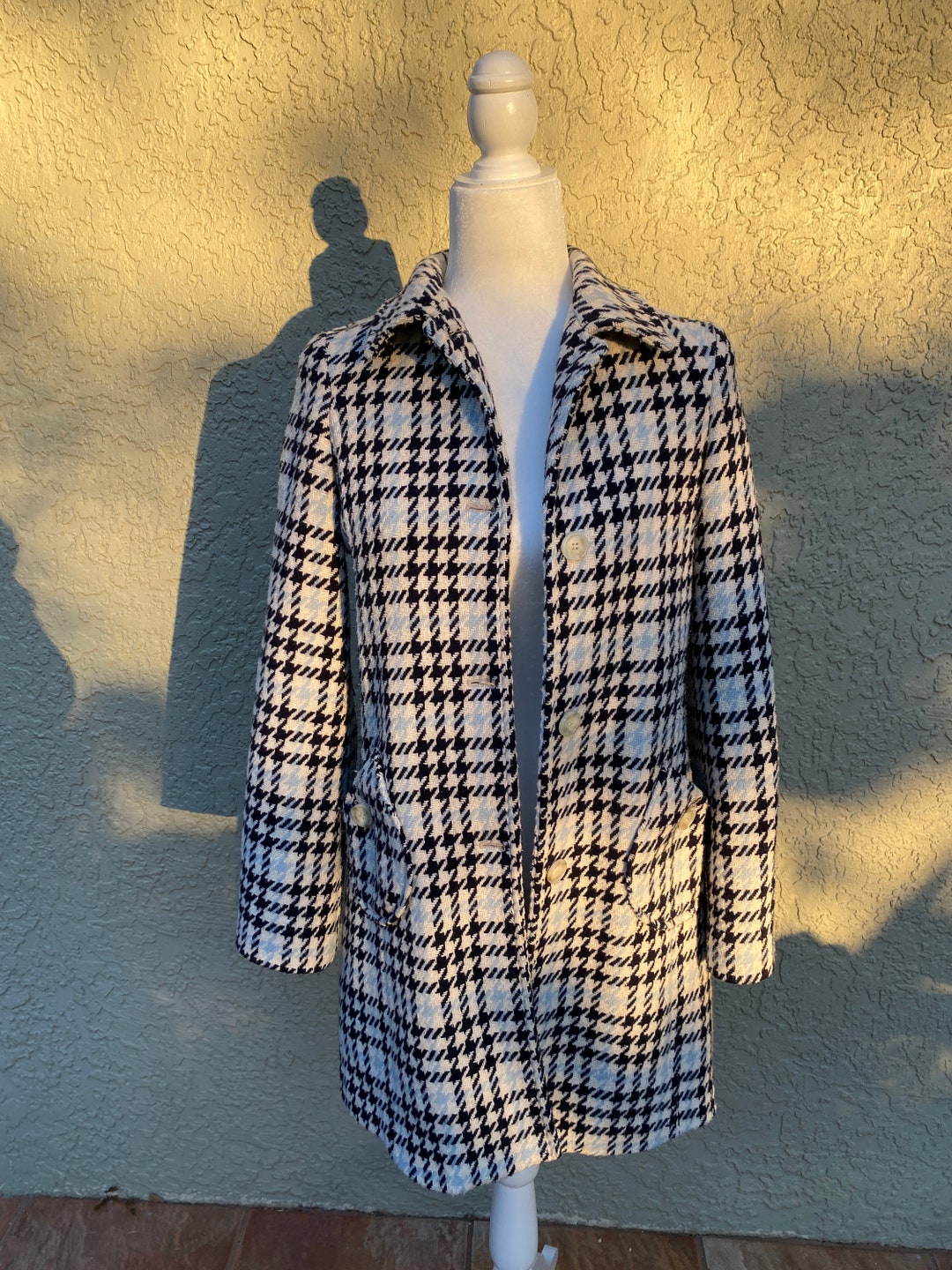 Benetton Cappotto Cappotto Grigio A Quadri Cappotto Benetton