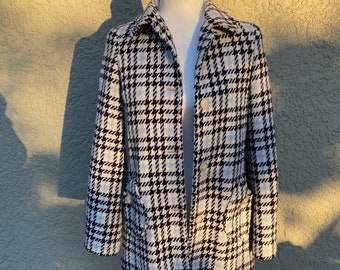 Vintage Benetton Houndstooth-wollen jas - Made in Italy - Maat XS