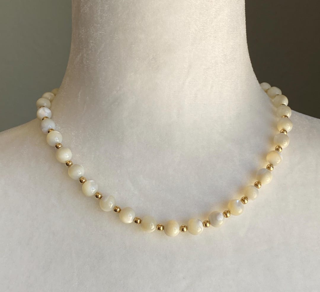 Vintage Mother of Pearl Beaded Choker Necklace Elegant Boho Chic 17 ...