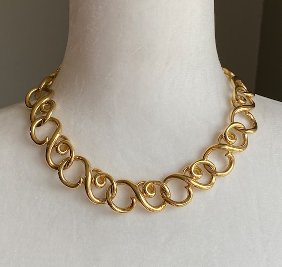 Vintage GIVENCHY Signed Scroll Link Gold Plated Choker