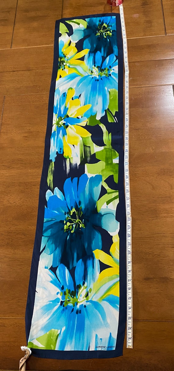 Adrienne Landau Studio silk scarf floral blues ye… - image 5