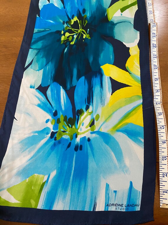 Adrienne Landau Studio silk scarf floral blues ye… - image 7