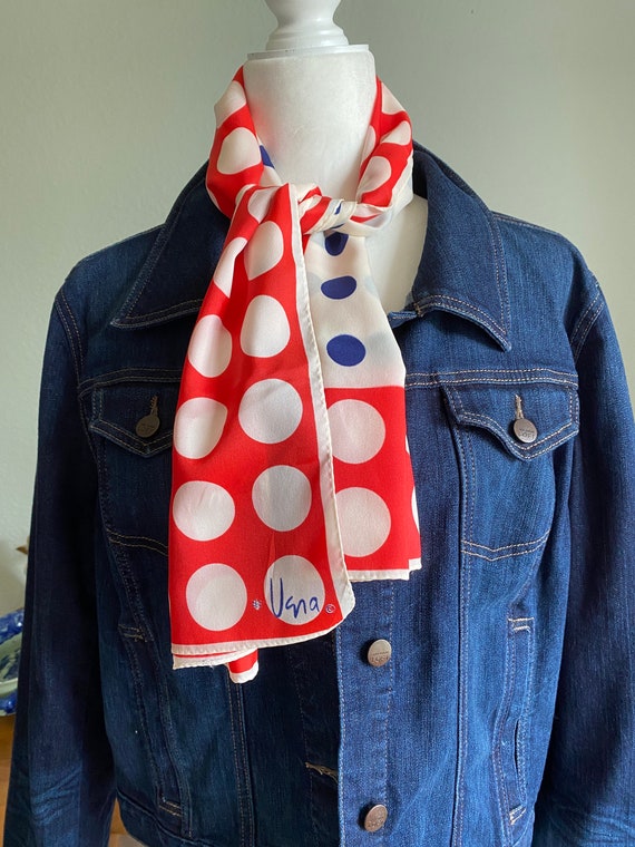 Vintage Vera red white and blue polka dot scarf wi