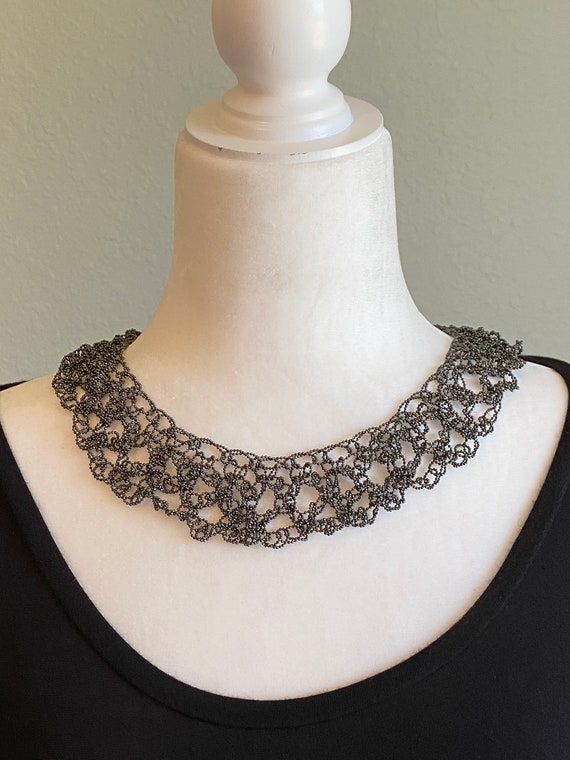 Vintage metallic lacy collar necklace