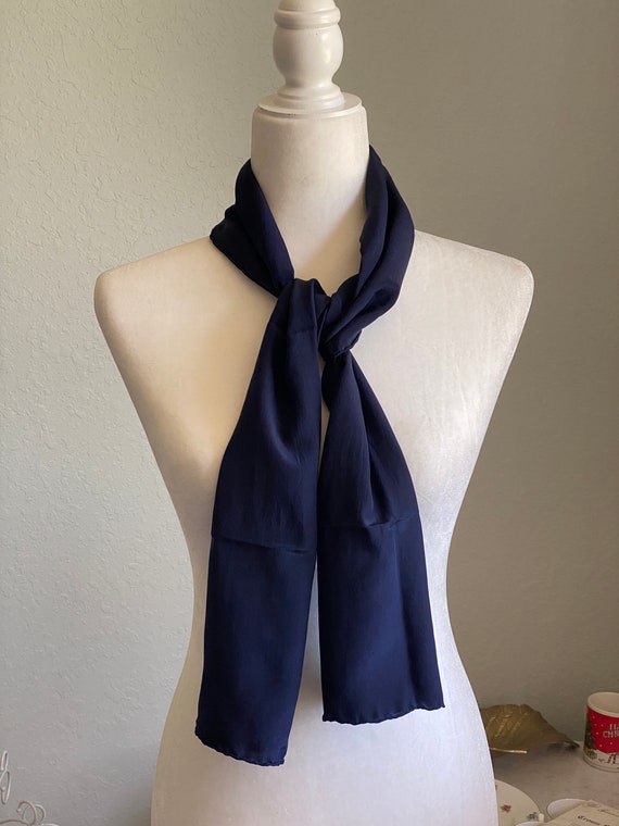 Vintage Vera silk scarf navy blue long 50 inches e