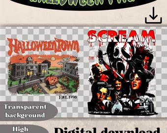 Retro Halloween PNG Bundle: Spooky Characters, Horror Movie Designs (Digital Download)