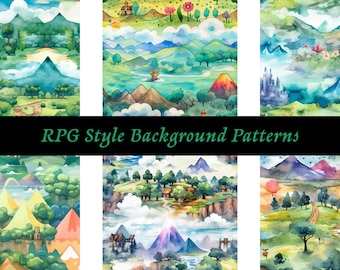 6 Zelda Inspired Watercolor Seamless Digital Background Patterns, Scrapbook Paper, Commercial Use Digital Paper, JPG