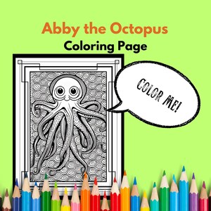 Abby the Octopus Coloring Page, Printable Adult Coloring Page